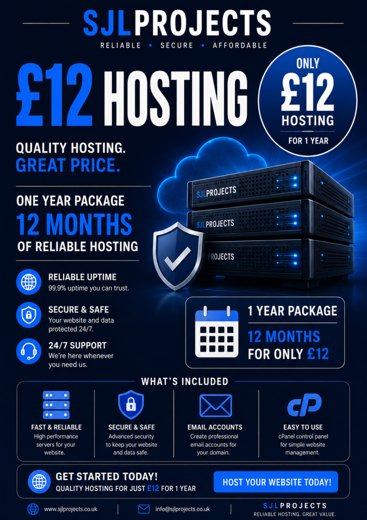 £12 a year web hosting package sjlprojects